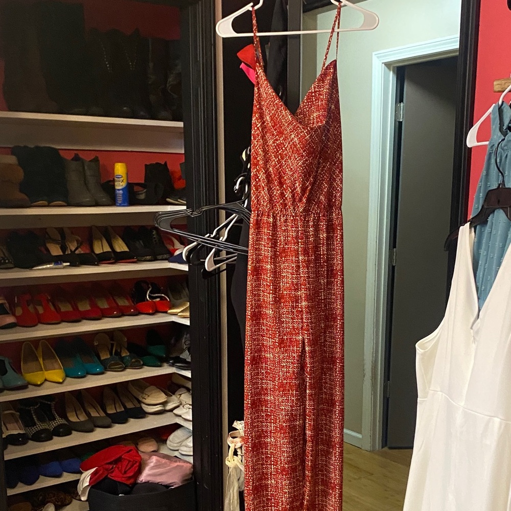 SHEIN Red Multi-Color Textured Jumpsuit